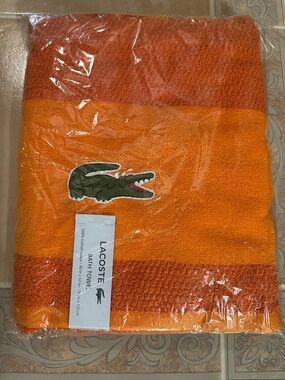 NWT Lacoste Orange Two-Tone Crocodile Logo Bath Towel